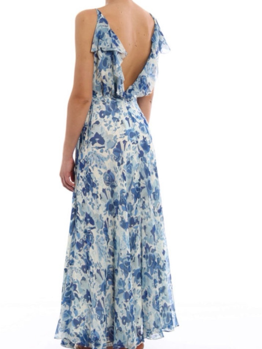 Polo by Ralph Lauren Blue & White Floral V-Neck Maxi Dress- silk - Picture 5 of 13